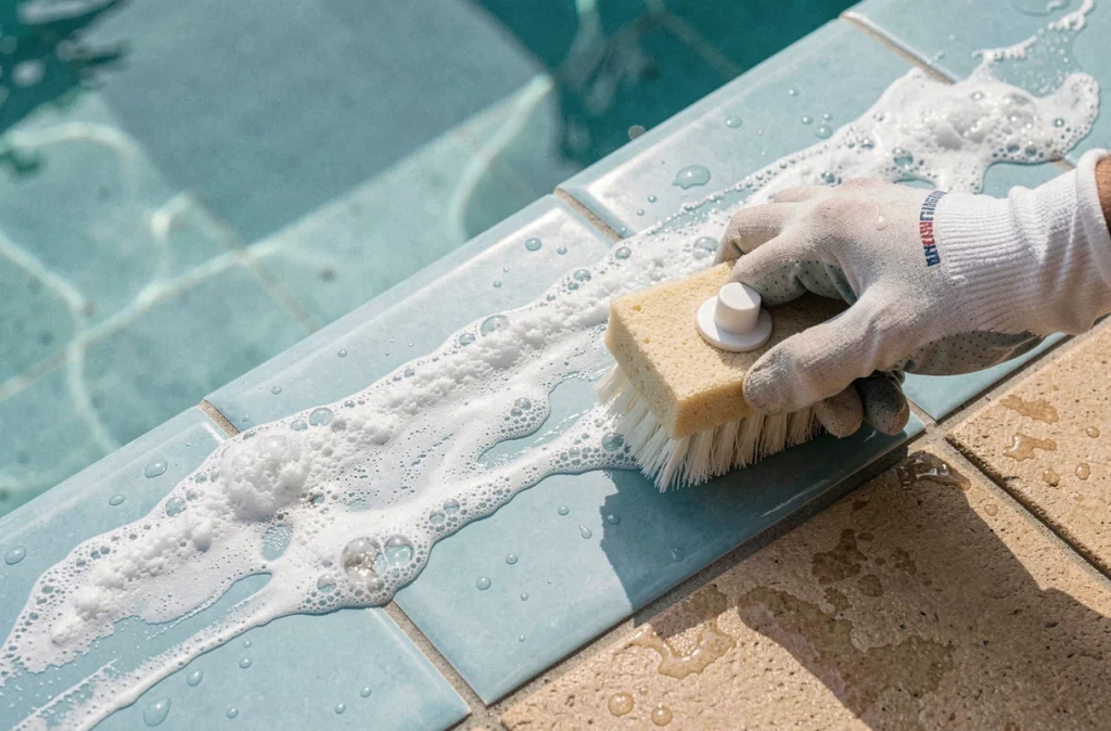 Traitement des dépôts calcaires sur les carreaux de la ligne d'eau d'une piscine