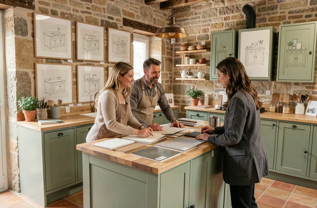 Cuisiniste Cuisine Clément à Poitiers, consultant présentant une cuisine sur mesure à des clients