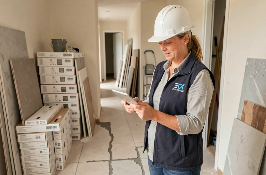 Responsable de chantier Maison Déco Travaux supervisant une rénovation avec pose de carrelage à Champigny-sur-Marne