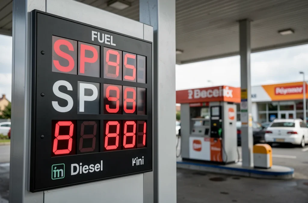 Panneau d'affichage des prix du carburant à la station-service Leclerc montrant les tarifs du SP95, SP98 et diesel